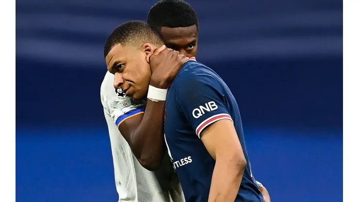 David Alaba of Real Madrid and Kylian Mbappe of PSG