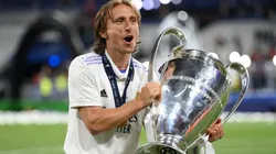 Luka Modric of Real Madrid celebrates with the UEFA Champions League Trophy