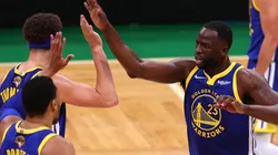 Klay Thompson and Draymond Green of the Golden State Warriors