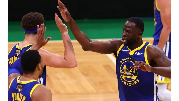 Klay Thompson and Draymond Green of the Golden State Warriors