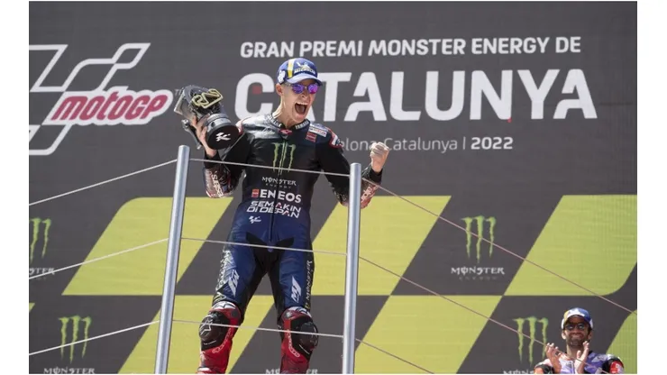 Fabio Quartararo celebrates his victory in the GP of Catalunya