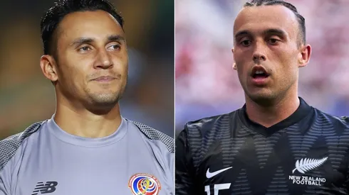 Keylor Navas of Costa Rica and Clayton Lewis of New Zealand.