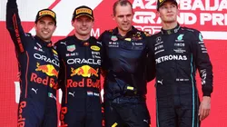 Red Bull drivers at the Azerbaijan GP award ceremony