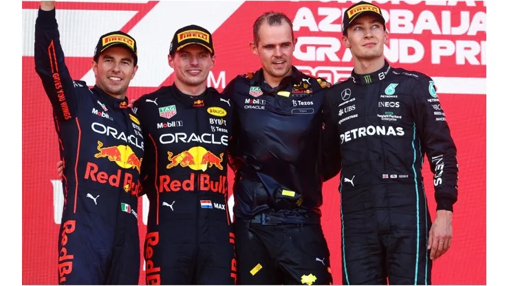 Red Bull drivers at the Azerbaijan GP award ceremony