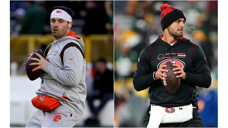 Baker Mayfield (left) and Jimmy Garoppolo.