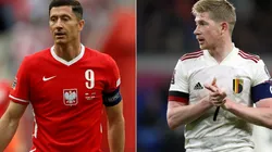Robert Lewandowski of Poland (L) and Kevin De Bruyne of Belgium (R)