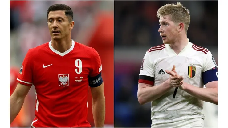 Robert Lewandowski of Poland (L) and Kevin De Bruyne of Belgium (R)