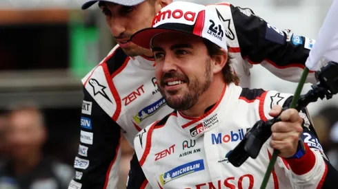 Fernando Alonso celebrates his victory in Le Mans