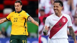 Jackson Irvine of Australia and Gianluca Lapadula of Peru