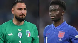 Gianluigi Donnarumma of Italy and Bukayo Saka of England