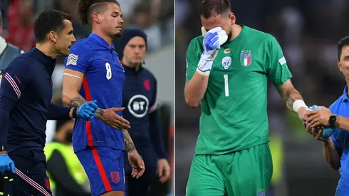 Kalvin Phillips of England and Gianluigi Donnarumma of Italy