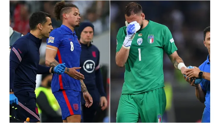 Kalvin Phillips of England and Gianluigi Donnarumma of Italy