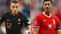 Noa Lang of the Netherlands and Robert Lewandowski of Poland