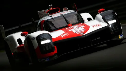 The Toyota Gazoo Racing Toyota GR010 Hybrid of Mike Conway, Kamui Kobayashi, and Jose Maria Lopez
