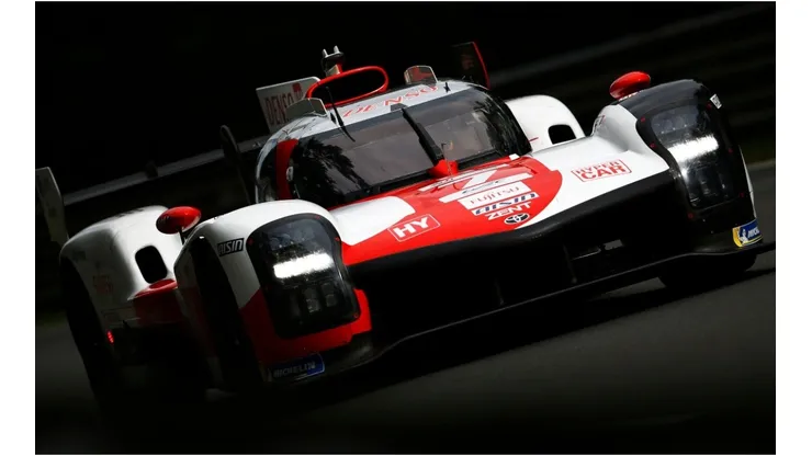 The Toyota Gazoo Racing Toyota GR010 Hybrid of Mike Conway, Kamui Kobayashi, and Jose Maria Lopez