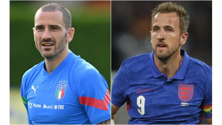 Leonardo Bonucci of Italy and Harry Kane of England