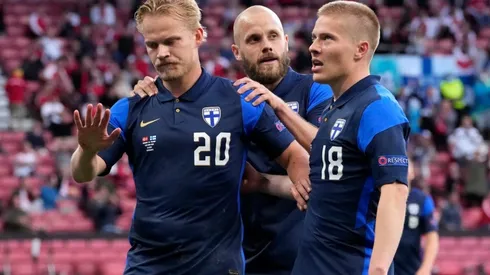 Joel Pohjanpalo of Finland celebrates after scoring