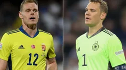 Denes Dibusz of Hungary and Manuel Neuer of Germany
