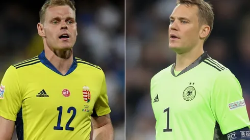 Denes Dibusz of Hungary and Manuel Neuer of Germany