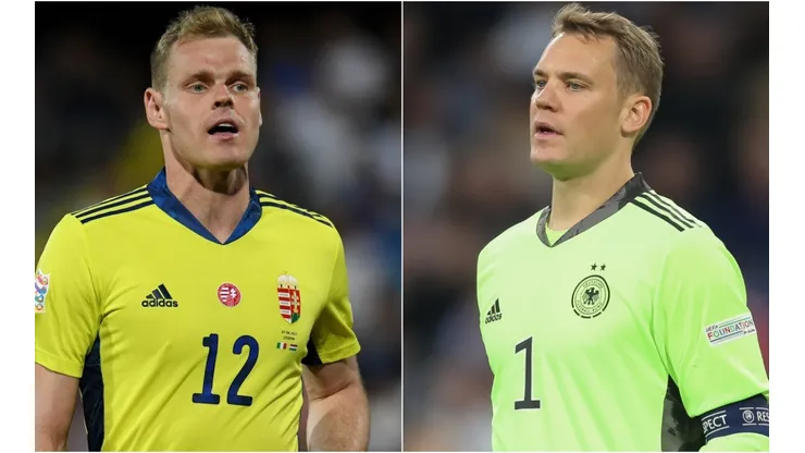 Denes Dibusz of Hungary and Manuel Neuer of Germany