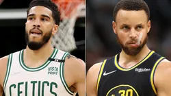 Jayson Tatum of the Boston Celtics and Stephen Curry of the Golden State Warriors