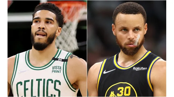 Jayson Tatum of the Boston Celtics and Stephen Curry of the Golden State Warriors