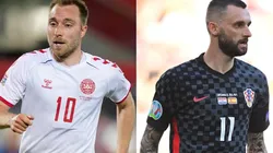 Christian Eriksen of Denmark and Marcelo Brozovic of Croatia