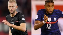 Konrad Laimer of Austria and Christopher Nkunku of France