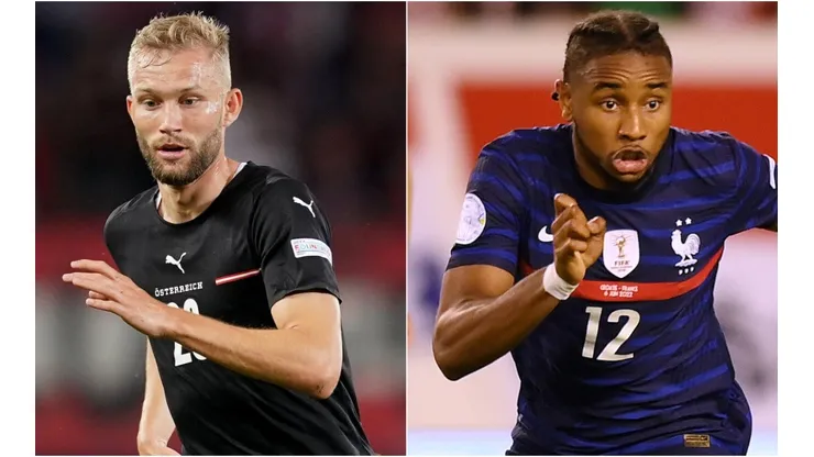 Konrad Laimer of Austria and Christopher Nkunku of France