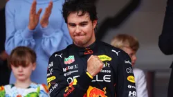 Checo Pérez celebrates his victory in the Monaco Formula 1 Grand Prix