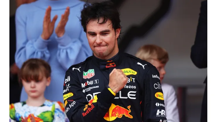 Checo Pérez celebrates his victory in the Monaco Formula 1 Grand Prix