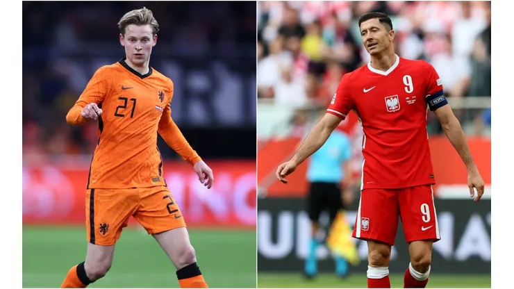 Frenkie De Jong from the Netherlands (left) and Robert Lewandowski from Poland