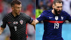 Ivan Perisic of Croatia and Karim Benzema of France