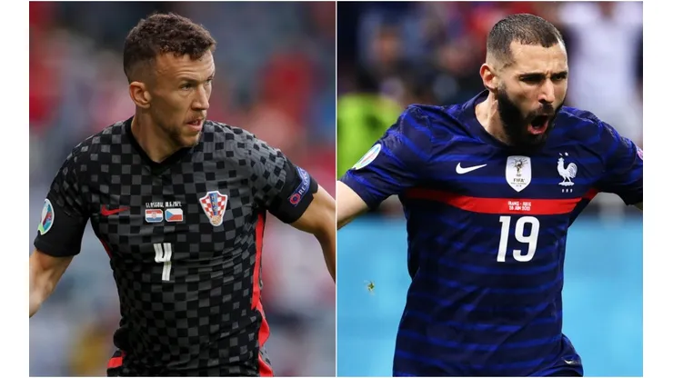 Ivan Perisic of Croatia and Karim Benzema of France
