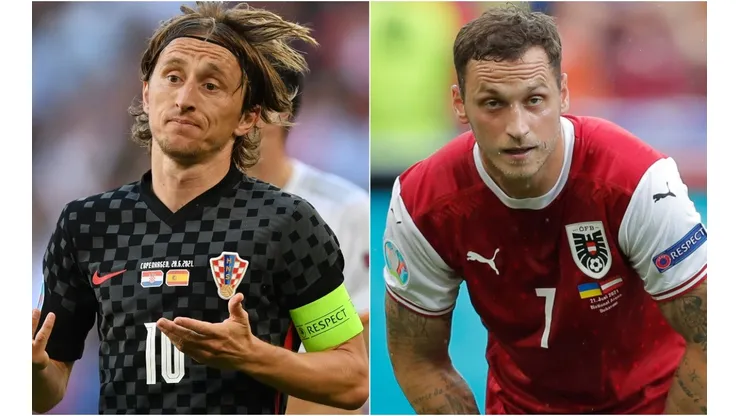 Luka Modric of Croatia and Marko Arnautovic of Austria