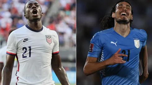 Tim Weah of the USA (left) and Edinson Cavani of Uruguay.