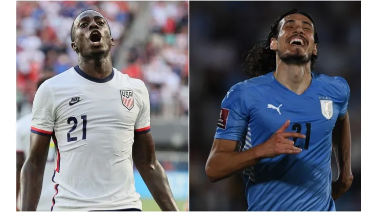 Tim Weah of the USA (left) and Edinson Cavani of Uruguay.