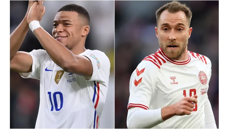 Kylian Mbappe of France and Christian Eriksen of Denmark