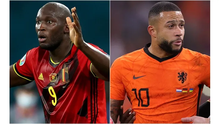 Romelu Lukaku of Belgium and Memphis Depay of Netherlands