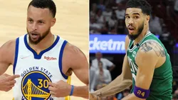 Stephen Curry of the Golden State Warriors and Jayson Tatum of the Boston Celtics