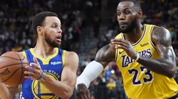 LeBron James guarding Stephen Curry