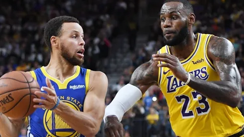 LeBron James guarding Stephen Curry