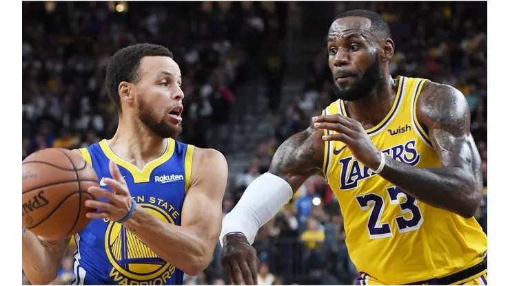 LeBron James guarding Stephen Curry