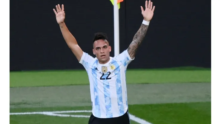 Lautaro Martinez of Argentina celebrates after scoring