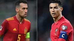 Sergio Busquets of Spain and Cristiano Ronaldo of Portugal