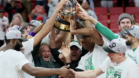 The Boston Celtics team celebrates