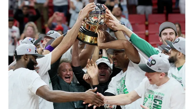 The Boston Celtics team celebrates