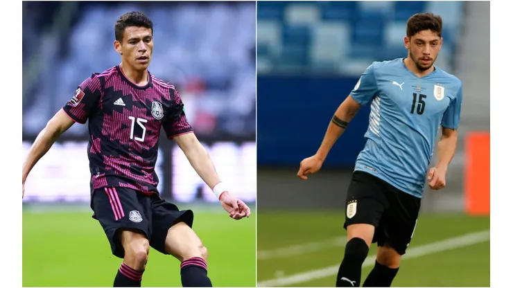Hector Moreno of Mexico (left) and Federico Valverde of Uruguay