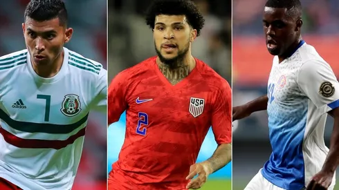 Orbelin Pineda of Mexico, DeAndre Yedlin of the United States and Joel Campbell of Costa Rica