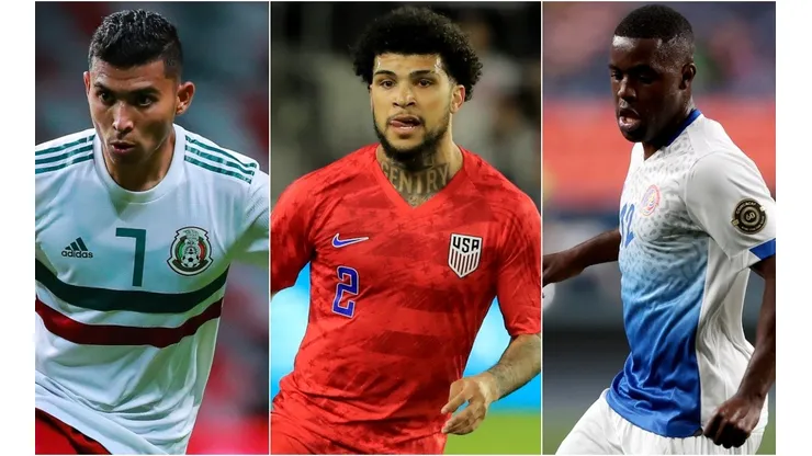 Orbelin Pineda of Mexico, DeAndre Yedlin of the United States and Joel Campbell of Costa Rica